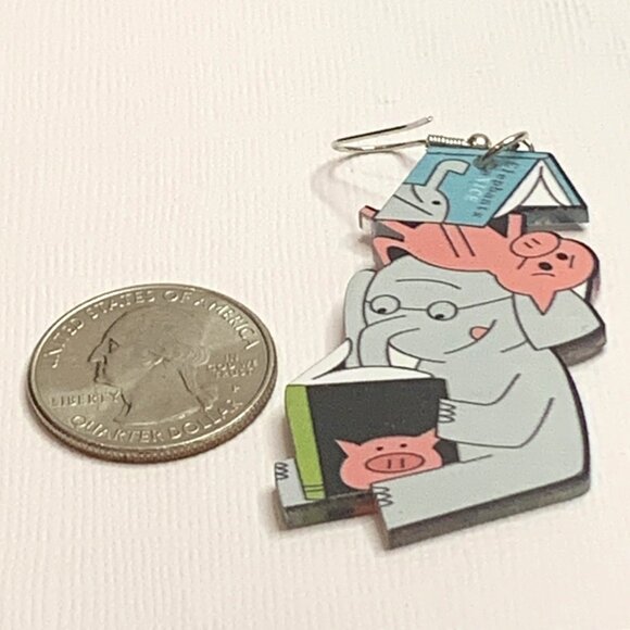 Elephant Earring, Pig Earring, Book Earring, Gift Idea, Educator Earring, Read - Picture 3 of 4
